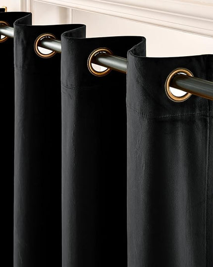 Lazzzy Velvet Blackout Curtains Black Thermal Insulated Drapes for Bedroom Living Room Window Treatments Super Soft Luxury Grommet 84 Inches Long 2 Panels