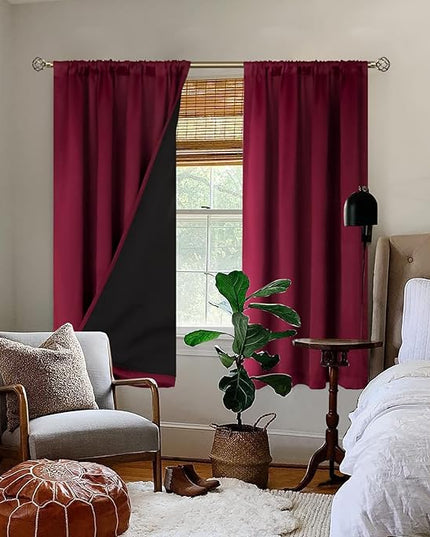 BGment Christmas Red Blackout Curtains for Bedroom 63 Inch Length, Rod Pocket 100% Blackout Curtains with Thermal Liner Decorate Curtains for Living Room, Each Drapes 2 Panels, 42 x 63 Inch