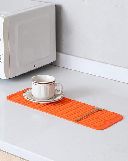 Silicone Dish Drying Mat for Multiple Usage,Easy clean,Eco-friendly,Heat-resistant Silicone Mat for Kitchen Counter,Sink,Bar,Bottle,or Cup Orange M 17 inches x 6 inches