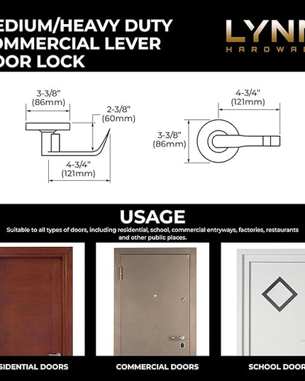 LYNN HARDWARE Medium/Heavy Duty Designer Commercial Lever Door Lock - Bathroom Privacy w/Door Indicator, Restroom Door Knob, Commercial Door Handle, Bathroom Lock, Occupied Door Handle, Satin Chrome