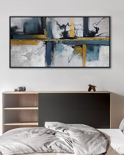 Abstract Canvas Wall Art Framed Modern Wall Art for Living Room Navy Blue Artwork for Walls, Above Bed Wall Decor With Navy and Gold for Bedroom and Living Room Office Pictures Wall Decor 20×40IN