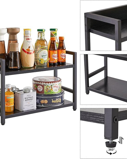 IBUYKE 2-Tier Spice Rack Industrial Counter Shelf Desktop Storage Organizer Standing Seasoning Rack for Countertop Kitchen Office Living Room Desktop Black UTLJ002B