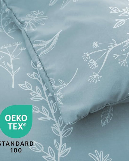 MUXHOMO Mineral Blue Cal King Comforter Set, Elegant Floral Print Bed in a Bag 7 Pieces, Ultra Soft & Breathable Reversible Botanical Pattern Bedding Set with Comforter, Sheets, Pillowcases, and Shams