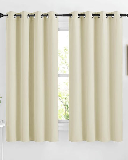 NICETOWN Beige Blackout Curtains 63 inches Long, Grommet Room Darkening Window Treatment Thermal Insulated Vertical Drapes Sound Reducing for Bedroom, W46 x L63, 2 Panels