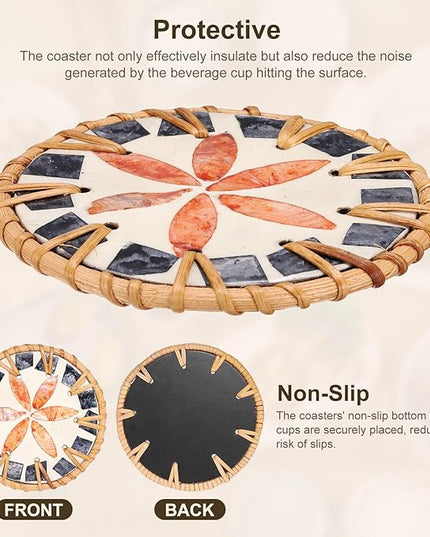 uxcell 2Pcs Handmade Woven Rattan Coasters, Heat-Resistant Drink Coasters for Coffee Table Dining Room Kitchen Coffee Wine Decor, Orange Petal
