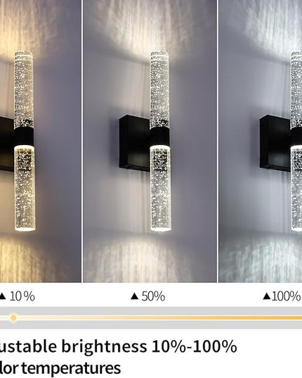 Battery Operated Crystal Wall Sconce Set of Two, Rechargeable Modern Vanity Light Fixtures With Remote Control, 3000K-6000K Dimmable Black LED Wall Lights for Bathroom Bedroom Living Room Hallway