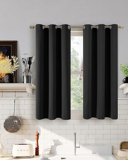 YoungsTex Small Blackout Curtains 45 Inches Long for Kitchen Short Window - Black Thermal Insulated Drapes with Grommet Darkening Privacy for Cafe Bathroom, 2 Panels, 34 x 45 Inch
