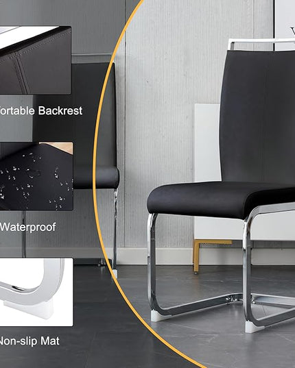 Ebullient Glass Dining Table Set for 4 ，5 Piece Dining Table and Chairs Set,Tempered Glass Top，Modern Dinner Set with 4 PU Leather Ergonomic Chairs