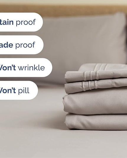 Full Size 4 Piece Sheet Set - Comfy Breathable & Cooling Bed Sheets Set - Hotel Luxury Bedding for Women, Men, Kids, Teens, Boys & Girls - Deep Pockets, Soft and Wrinkle Free - Oeko-Tex - Light Grey