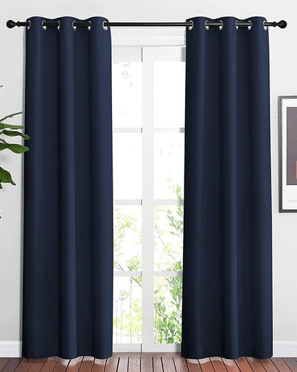 NICETOWN Navy Blue Blackout Curtains for Living Room - Window Treatment Energy Saving Thermal Insulated Room Darkening Solid Grommet Panels for Bedroom (2 Panels, W37 x L84)