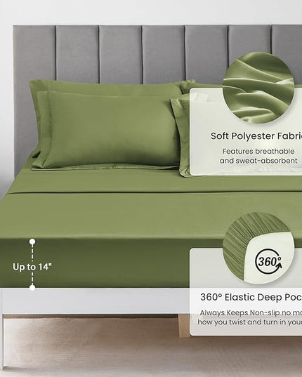 Love's cabin Full Comforter Set Olive Green, 7 Pieces Full Bed in a Bag, All Season Bedding Sets with 1 Comforter, 1 Flat Sheet, 1 Fitted Sheet, 2 Pillowcase and 2 Pillow Sham