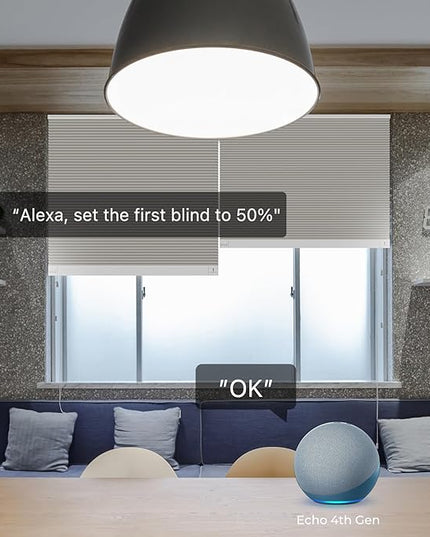 THIRDREALITY ZigBee Smart Blind, Motorized Blackout Window Shades with Remote, Cordless Honeycomb Blinds, Automatic Height Setting, AA Batteries Powered, 20" W x 72" H Beige/White