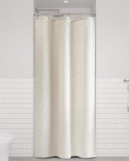 Naturoom 36 Inch Shower Curtain - Narrow Half Small Beige Linen Ultra Thick Fabric Shower Curtain Set with 6 Hooks, Natural Boho Farmhouse Rustic RV Camper Bath Curtains for Bathroom, Cream