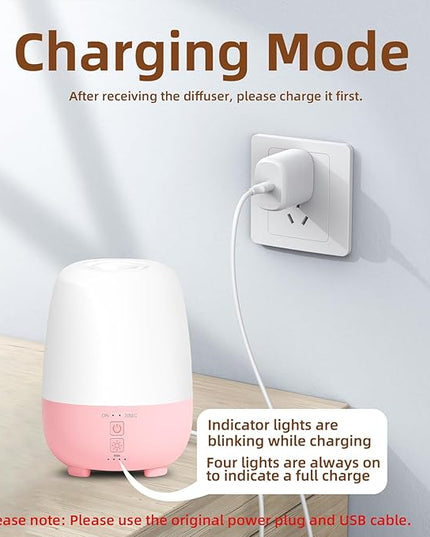 Cordless Essential Oil Diffuser 150ML, Rechargeable Battery, 7H Runtime, 7 LED Lights, Mini Portable Aromatherapy Diffuser for Home, Office, Bathroom, Travel