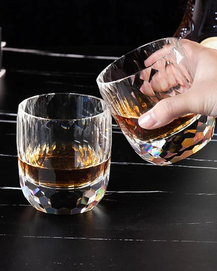 KAMMAK Whiskey Glasses Set of 2, 7.1 oz (210 ml) Old Fashioned Tumbler, Thick Base Crystal Glass with Delicate Rim & Seamless Design for Scotch, Bourbon, Cocktails, Lead-Free Barware