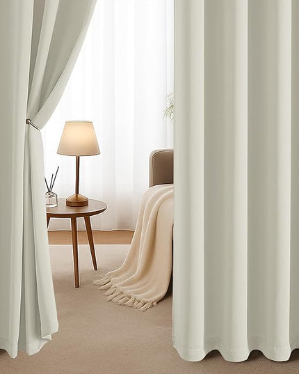 Simplebrand Natural Curtains for Bedroom Living Room 90 Inches Long 2 Panels Set, Room Darkening Thermal Insulated Curtains & Drapes, Solid Grommet Noise Reducing Window Treatment, W50 x L90 Inch