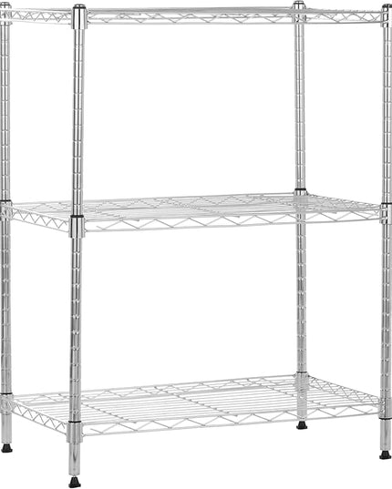 Amazon Basics 3-Shelf Adjustable Heavy Duty Steel Wire Rack Storage Shelving Organizer for Kitchen, Garage, 23.2" L x 13.4" W x 30" H, Chrome