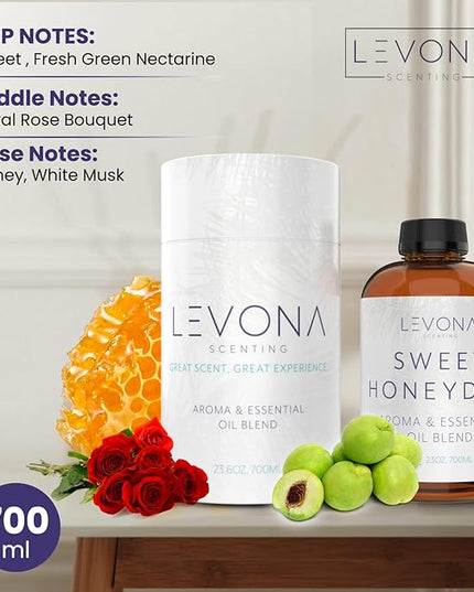 Levona Scent Oil Diffuser Essential Oils: Essential Oils Home Luxury Scents - Sweet Honeydew Essential Oil - Sweet & Fresh Notes of Nectarine and Floral Rose Essential Oil - 700 Ml Fragrance Oils
