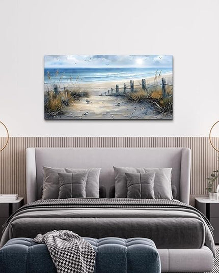FUHAIHUA Canvas Wall Art For Living Room Wall Decorations For Bedroom Office Decor Beach Wall Paintings Blue Ocean Sea Wave Pictures Artwork For Modern Framed Posters Aesthetic Home Decor 20X40 In