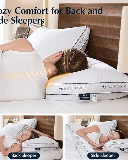 Pacific Coast Gusseted Bed Pillows for Side Sleepers and Back Sleepers, Goose Feather and Down Firm Pillows with 100% Cotton Shell, King Size Set of 2, Supportive Gusseted Pillows for Sleeping