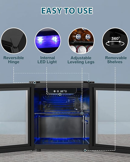 50 Cans Beverage Refrigerator Cooler, 1.3 Cu.ft Mini Fridge Countertop Drink Cooler with Glass Door for Beer, Soda,Wine, Adjustable Digital Temperature Control for Home Dorm Bar, Black