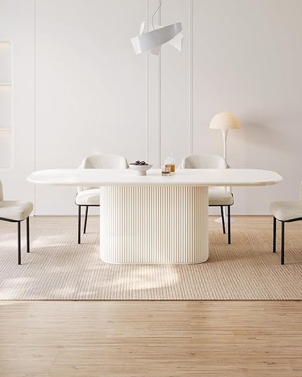 Guyii 5-Piece Oval Dining Table Set, 86.61" Modern Kitchen Table with 4 Chairs, Indoor Rectangular Dining Room Table for Kitchen, Living Room, Cream White