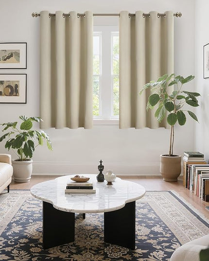 YoungsTex Beige Blackout Curtains 54 Inch Long for Bedroom - Thermal Insulated with Grommet Top Room Darkening Window Drapes for Basement Cafe Bathroom, 2 Panels, 52 x 54 Inch