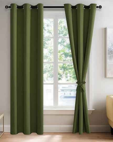 JIUZHEN Olive Green Blackout Curtains for Bedroom - Light Blocking and Noise Reducing Grommet Curtains for Living Room Darkening Curtains, Set of 2 Window Curtain Panels, 42 x 84 Inch Length