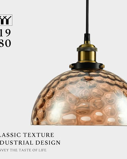 Modern Glass Pendant Light, 9.6"x4.8" Amber Ribbed Globe Light Fixture with Gold Cap, 15"-72" Adjustable Cord, E26 Socket for Dining or Lounge Areas – Sunrise Glow Bell