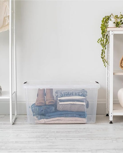 IRIS USA 2-Pack Storage Bins with Lids, 72 Quart, Made in USA Stackable See-Through Organizing Solution Latches Durable Nestable Containers Secure Pull Handle, BPA-Free Plastic