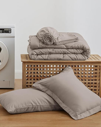 Love's cabin Twin Comforter Set Burlwood, 5 Pieces Twin Bed in a Bag, All Season Twin Bedding Sets with 1 Comforter, 1 Flat Sheet, 1 Fitted Sheet, 1 Pillowcase and 1 Pillow Sham
