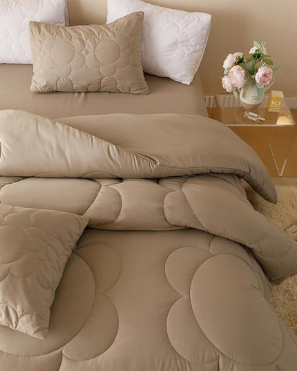 Luxlovery Cream Coffee Comforter Set Twin Light Cream Coffee Quilts Khaki Bedding Comforter Set Solid Plain Color Soft Breathable Tapue Comforter for Teens Kids
