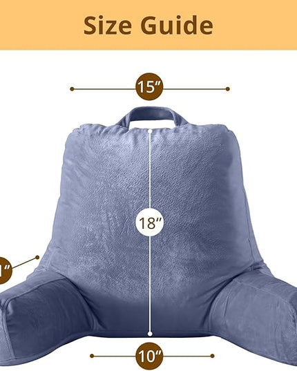 Sasttie Reading Pillow, Velvet Back Pillow for Bed Sitting Up, Adult Back-Rest Support Cushion with Arms for Sit Up on Couch, Sofa, and Floor, Dorm Essentials, Reading Accessories, Grey Purple
