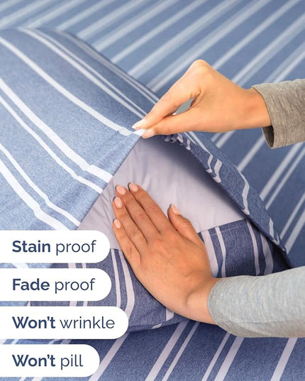 Extra Deep Twin Sheet Set - 4 Piece Breathable and Cooling Sheets - Hotel Luxury Bed Sheets Set - Easy Fit - Soft, Wrinkle Free and Comfy Sheets Set - Blue Striped Sheet Set with Extra Deep Pockets