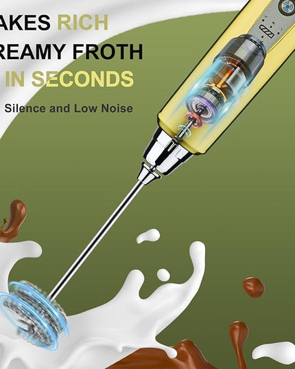 YUSWKO Champagne Gold Handheld Milk Frother Wand for Coffee, Rechargeable Electric Whisk with 3 Heads 3 Speeds Drink Mixer Coffee Frother For Latte, Cappuccino, Hot Chocolate, Egg