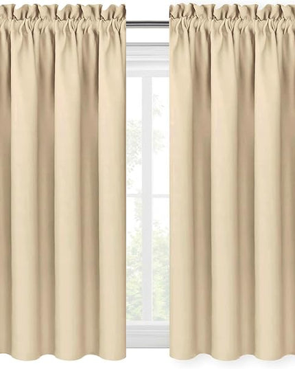 DWCN Blackout Curtains Room Darkening Thermal Insulated Bedroom Curtains Window Curtain Panels, 52 x 54 inches Long, Set of 2 Beige Rod Pocket Drapes