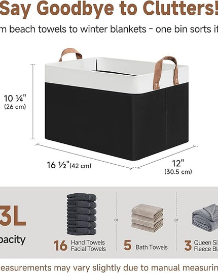 StorageWorks Storage Bins, Fabric Storage Bins for Shelves, Large Storage Baskets with Metal Frame, Closet Baskets and Bins with Handles, Black and White, 2-Pack