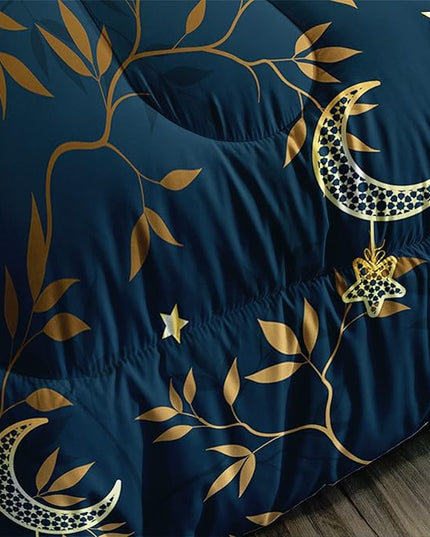AILONEN Moon Comforter Set Full Size, Gold Moon Star Leaves Print Bedding Set,Soft Lightweight Quilt Set for Boys Girls Adults Room Decor All Season 3 Pieces, 1 Comforter and 2 Pillowcases