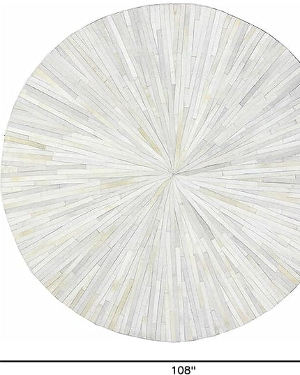 Round Leather Area Rug, Luxurious Cowhide Handmade Carpet, Natural Stripe Design Rug, Home Décor Floor Accent for Bedroom, Hallway, Living Room Rug, Color: White, Size: 9X9 ft