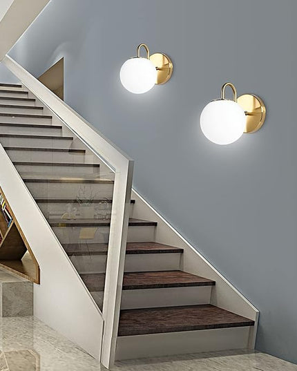 Modern Bedroom Wall Sconce Brushed Brass Indoor Wall Light Fixture Milk White Globe Glass Wall Lamp for Bathroom Kitchen Living Room Vanity Hallway (Exclude Bulb)