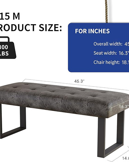 JIEXI 45.3'' Upholstered Quality Cloth Fabrics Bench with Metal Leg, Button Tufted Design Footstool, Waiting Bedroom Room Reception Bench, Office Chair, for Entryway and Kitchen