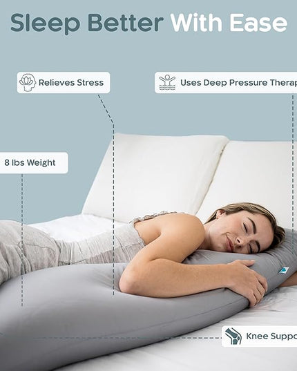 Weighted Body Pillow 8lbs - Weighted Pillow for Deeper Sleep (48" x 14") - Cooling Body Pillows for Adults, Full Body Pillow for Sleeping, Side Sleeper Body Pillows with Cover (X-Large)