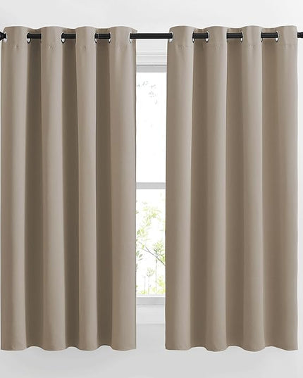 NICETOWN Bedroom Blackout Curtain Panels - Home Fashion Window Treatment Ring Top Blackout Draperies and Drapes (52 inches x 63 inches, Set of 2 Panels, Taupe)