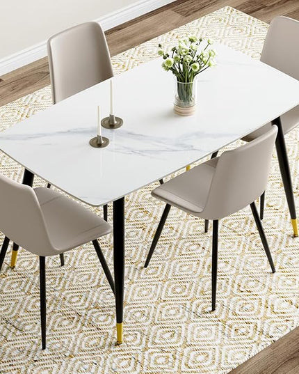50'' Dining Table Set for 4, Dining Room Sets for 4, Sintered Stone Dining Table Chairs Set of 4, Easy to Assemble，Suitable for Small Spaces