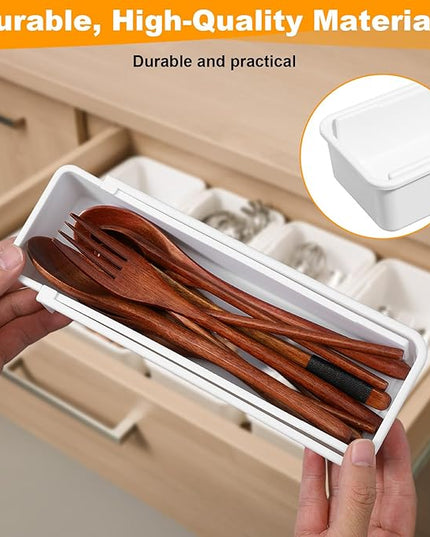 4pcs white drawer organizer Expandable drawer dividers vanity Drawers Storage Tray Expandable drawers organizer trays Dividers to Organize and Store for Bedroom, Bathroom, Kitchen Utensils