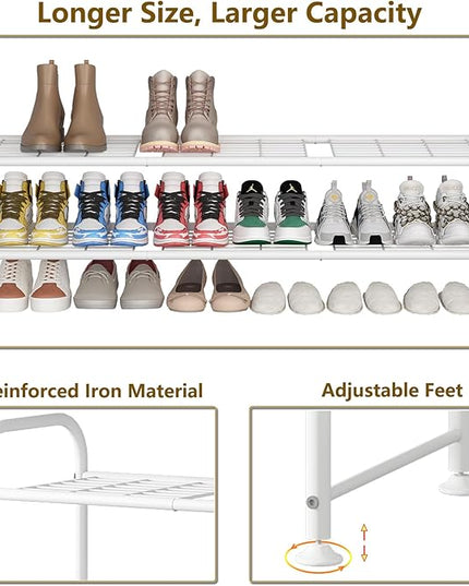 LINZINAR Shoe Rack Long 2 Tier Shoe Storage Organizer Metal Wide Shoe Shelf for Closet Entryway Bedroom 18 Paris Large Capacity, White