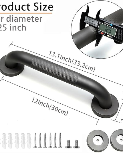 Shower Grab Bar, 2 Pack 12 Inch Gray Bathroom Grab Bar, 1.25" Diameter 304 Stainless Steel Anti-Slip Grab Bars for Bathtubs and Showers, Handicap Shower Grab Bar for Seniors Elderly