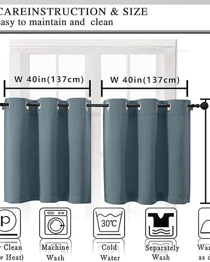 Simplebrand Stone Blue Short Kitchen Curtains 24 Inch Length 2 Panels Set, Small Windows Room Darkening Curtain for Bathroom, Cabinet, Basement, RV Camper, Thermal Insulated Short Drapes, 40 x 24 Inch