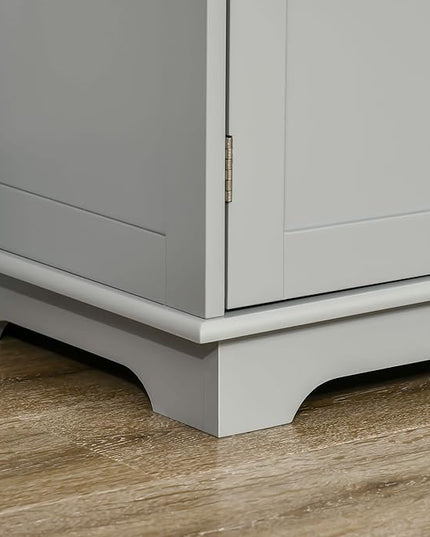 HOMCOM Sideboard with Solid Wood Countertop, Modern Kitchen Storage Cabinet, Coffee Bar Cabinet with 3 Drawers, Doors and Adjustable Shelf, Gray