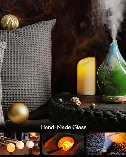 Porseme 150ml Essential Oil Diffuser Glass Color Changing Aroma Air Diffusers Aromatherapy Ultrasonic Cool Mist Humidifier 6 Running Hours Waterless Auto-Off for Sleeping Yoga Office Spa (Blue Grass)